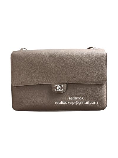 Chanel Souplissimo Maxi Large Flap Shoulder Bag Light Gray Grained Calfskin Leather 