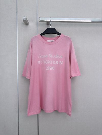 Acne Studios Crew Neck Short Sleeve T-Shirt in Pink