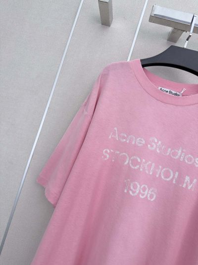 Acne Studios Crew Neck Short Sleeve T-Shirt in Pink