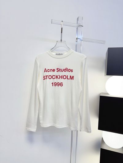 Acne Studios Long Sleeve Crew Neck T-Shirt in White