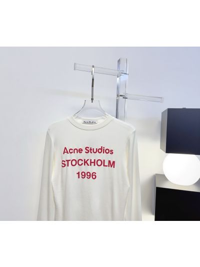 Acne Studios Long Sleeve Crew Neck T-Shirt in White