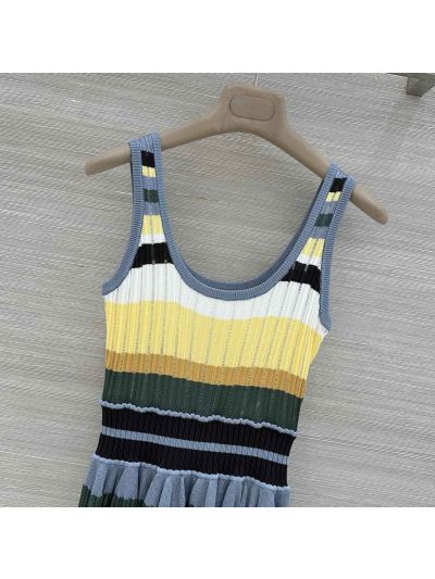 Alaia Crew Neck Sleeveless Dress in Multicolor