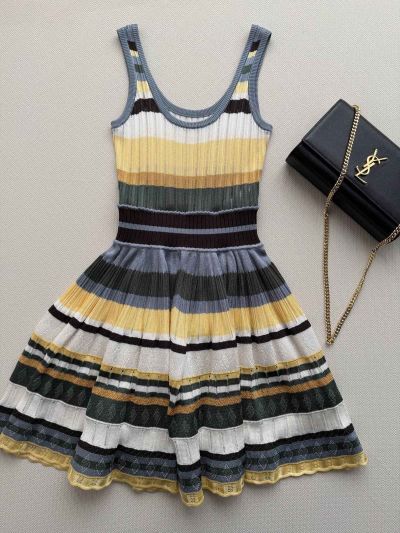 Alaia Striped Pleated Dress in Multicolor