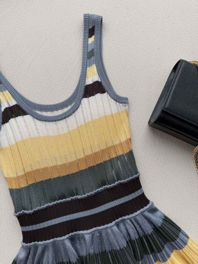 Alaia Striped Pleated Dress in Multicolor