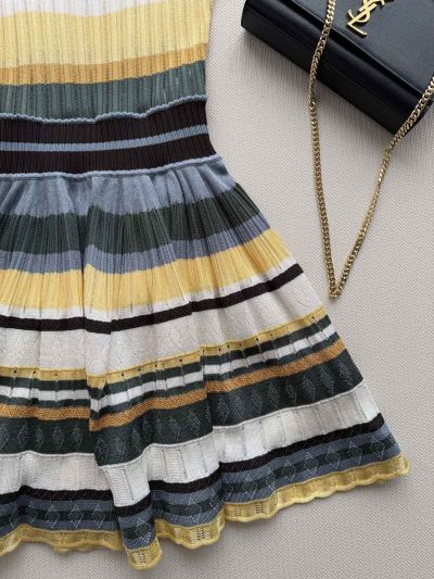 Alaia Striped Pleated Dress in Multicolor