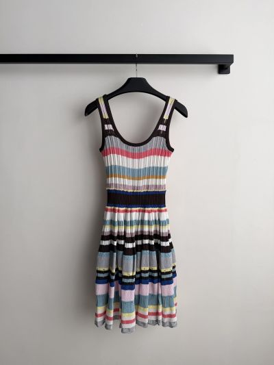 Alaia Striped Pleated Dress in Multicolor