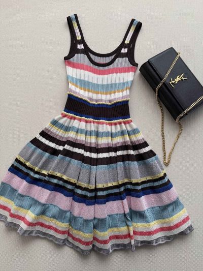 Alaia Striped Pleated Dress in Multicolor