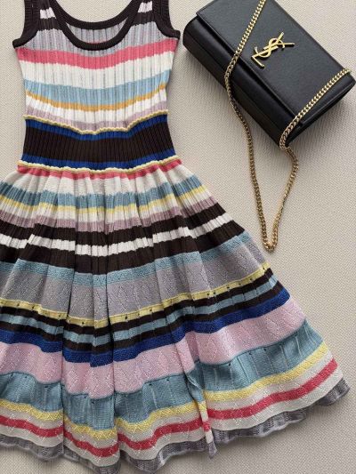 Alaia Striped Pleated Dress in Multicolor