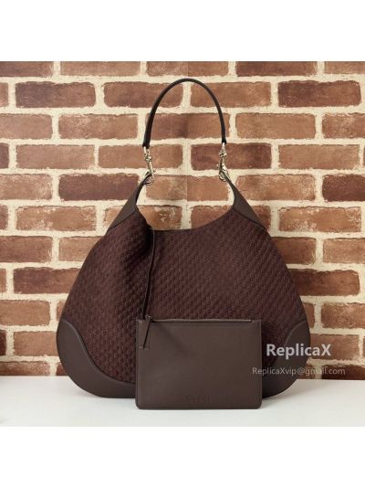 Gucci B Medium Hobo Shoulder Bag Canvas and Brown Calf Leather 815924