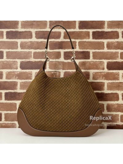 Gucci B Medium Hobo Shoulder Bag Canvas and Brown Calf Leather 815924
