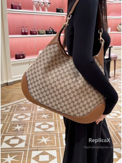 Gucci B Medium Hobo Shoulder Bag Canvas and Calf Leather 815924 Beige Brown GG Canvas