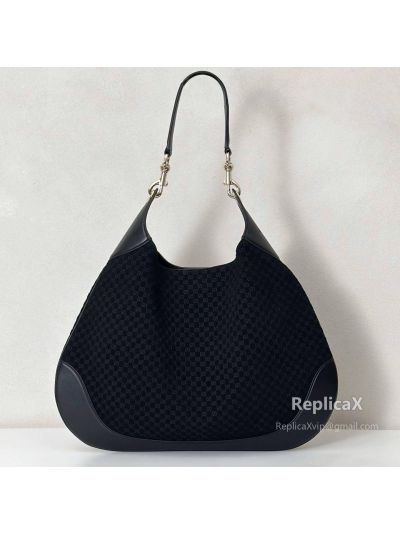 Gucci B Medium Hobo Shoulder Bag Canvas and Calf Leather 815924 Black GG Canvas