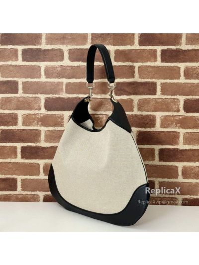 Gucci B Medium Hobo Shoulder Bag Canvas and Calf Leather 815924 Beige/Black GG Canvas