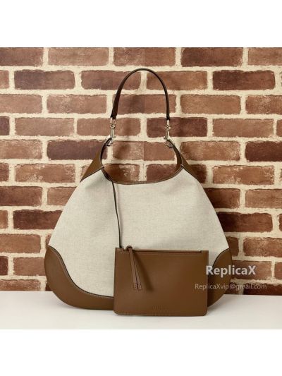 Gucci B Medium Hobo Shoulder Bag Canvas and Calf Leather 815924 Beige Brown GG Canvas