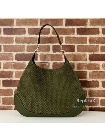 Gucci B Medium Hobo Shoulder Bag Canvas and Calf Leather 815924 Green GG Canvas
