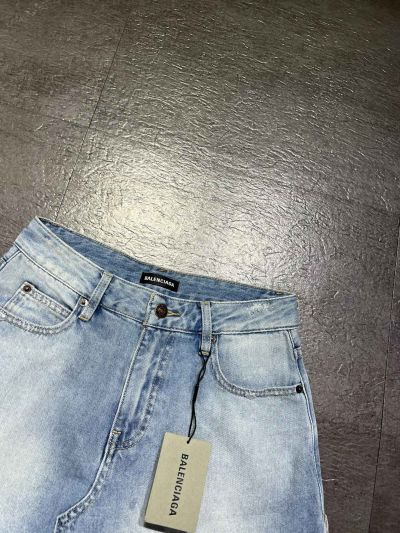 Balenciaga Denim Contrast-Trim Pants in Light Blue