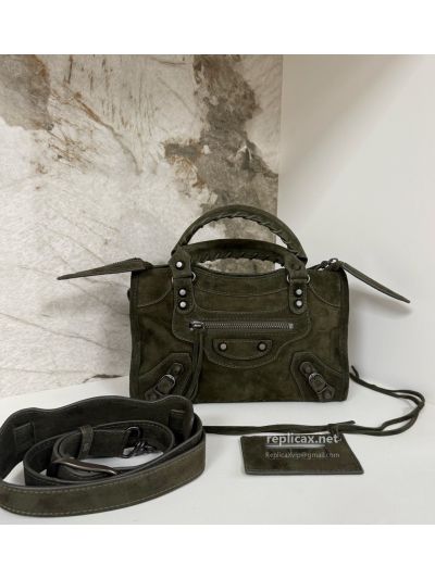 Balenciaga Le City Small Suede Dark Green 2626S98