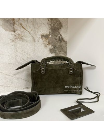 Balenciaga Le City Small Suede Dark Green 2626S98