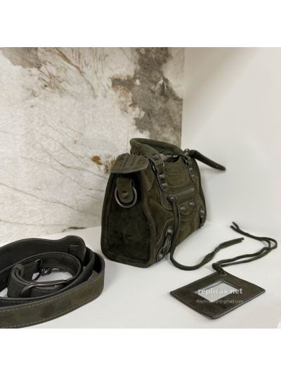 Balenciaga Le City Small Suede Dark Green 2626S98
