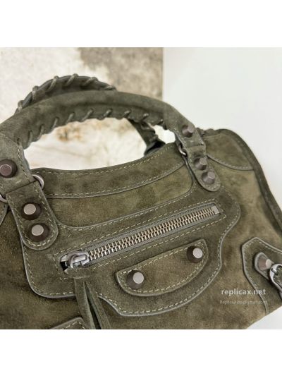 Balenciaga Le City Small Suede Dark Green 2626S98