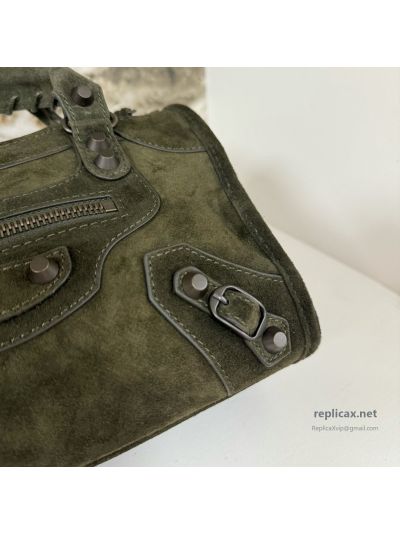 Balenciaga Le City Small Suede Dark Green 2626S98
