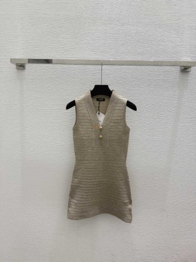 Balmain V-Neck Button-Front Vest in Khaki