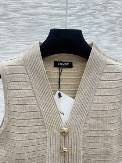Balmain V-Neck Button-Front Vest in Khaki