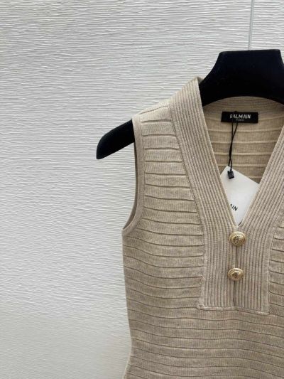 Balmain V-Neck Button-Front Vest in Khaki