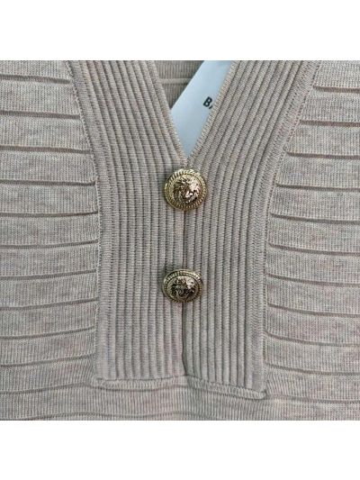 Balmain V-Neck Sleeveless Dress in Beige
