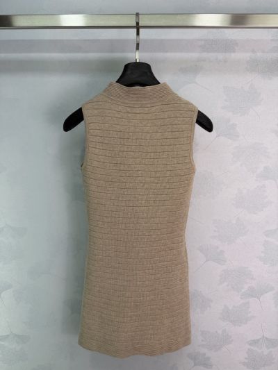 Balmain V-Neck Sleeveless Dress in Beige