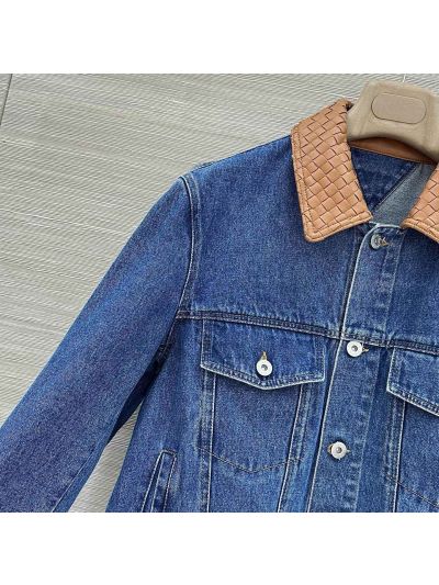 Bottega Veneta Lambskin Button-Front Jacket in Blue and Brown
