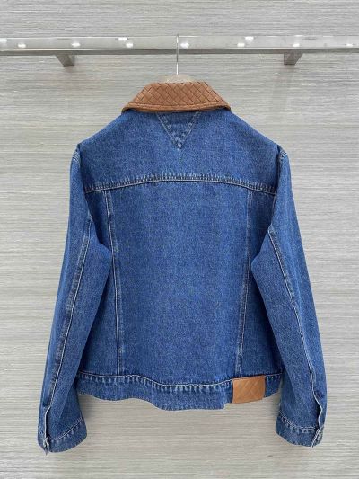 Bottega Veneta Lambskin Button-Front Jacket in Blue and Brown