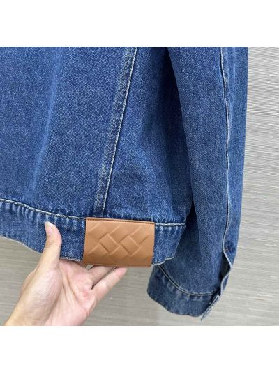 Bottega Veneta Lambskin Button-Front Jacket in Blue and Brown