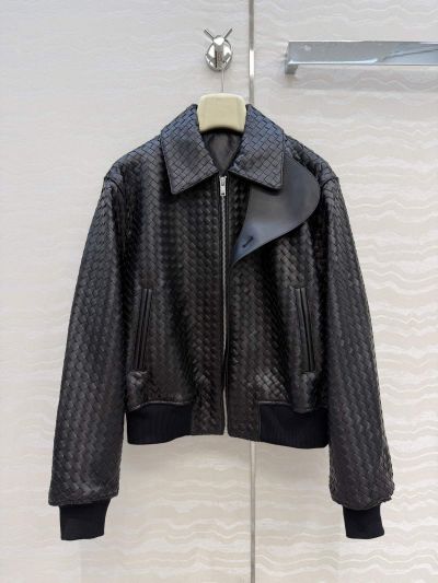 Bottega Veneta Lambskin Contrast-Trim Jacket in Black
