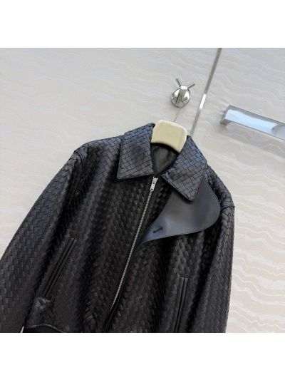 Bottega Veneta Lambskin Contrast-Trim Jacket in Black
