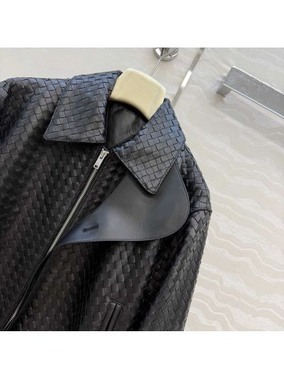 Bottega Veneta Lambskin Contrast-Trim Jacket in Black