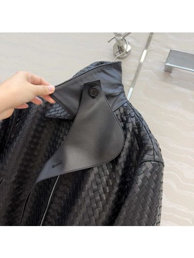 Bottega Veneta Lambskin Contrast-Trim Jacket in Black