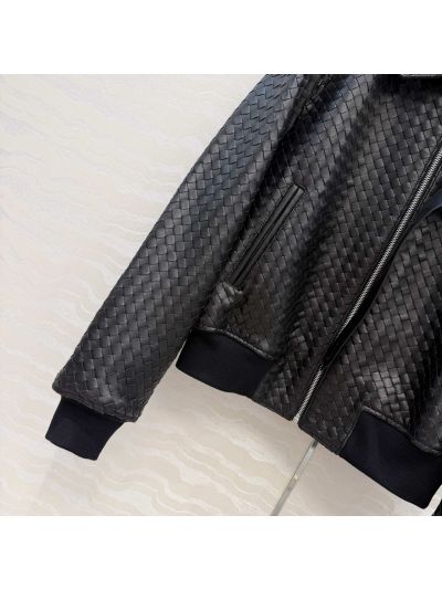 Bottega Veneta Lambskin Contrast-Trim Jacket in Black