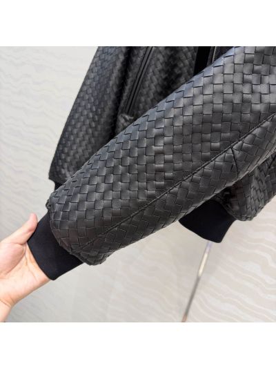Bottega Veneta Lambskin Contrast-Trim Jacket in Black