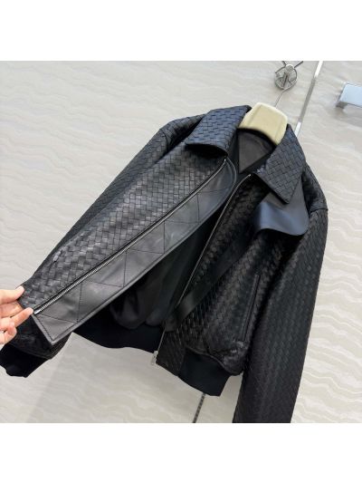 Bottega Veneta Lambskin Contrast-Trim Jacket in Black