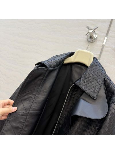 Bottega Veneta Lambskin Contrast-Trim Jacket in Black