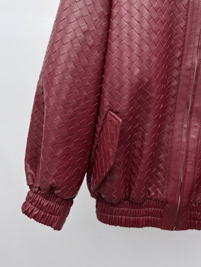 Bottega Veneta Leather Balloon Sleeve Coat in Burgundy and Pink