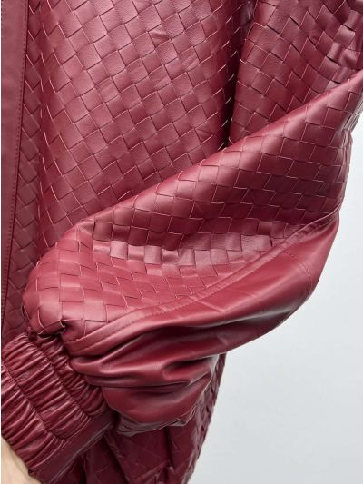 Bottega Veneta Leather Balloon Sleeve Coat in Burgundy and Pink