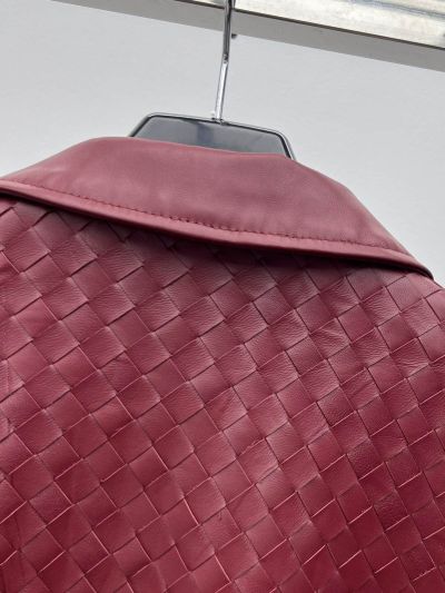 Bottega Veneta Leather Balloon Sleeve Coat in Burgundy and Pink
