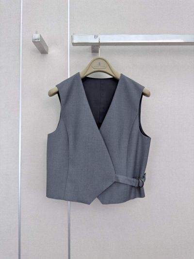 Brunello Cucinelli Belted Sleeveless Vest in Navy