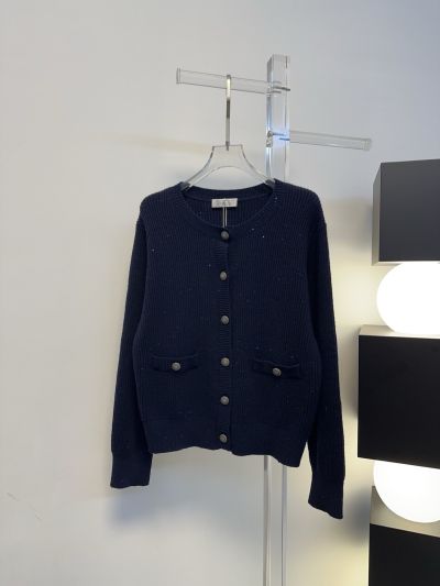 Brunello Cucinelli Button-Front Crew Neck Cardigan in Navy