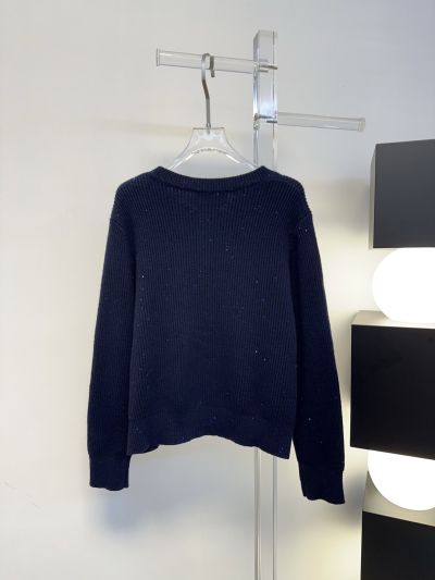 Brunello Cucinelli Button-Front Crew Neck Cardigan in Navy