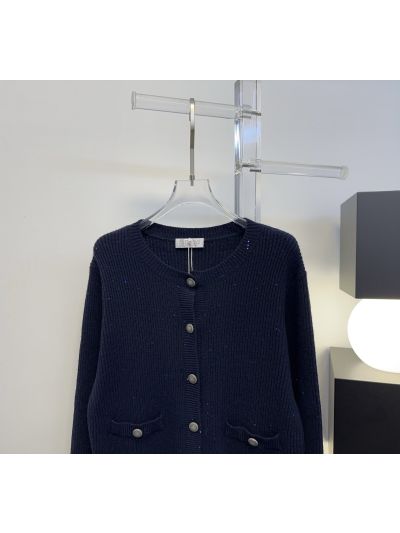 Brunello Cucinelli Button-Front Crew Neck Cardigan in Navy
