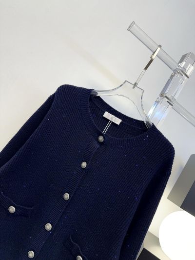 Brunello Cucinelli Button-Front Crew Neck Cardigan in Navy
