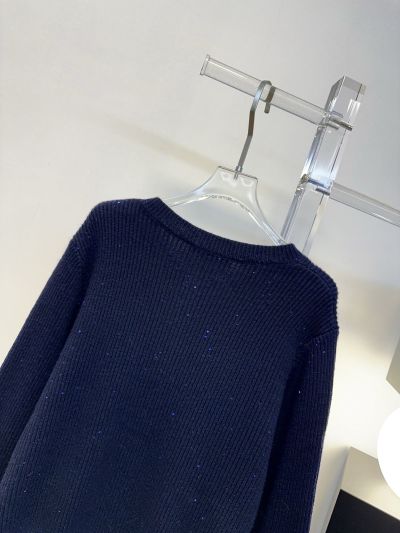 Brunello Cucinelli Button-Front Crew Neck Cardigan in Navy